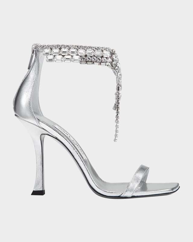 Verity Metallic Leather Crystal-Cuff Sandals